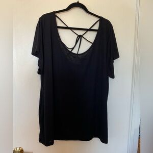 Torrid Black Short Sleeve Top with Crewneck and Criss Cross Back in Size 4X